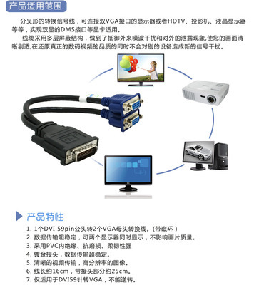 【59针DVI转双VGA线. 59针转2 VGA线 DVI显卡转换线.显卡转接线】价格,厂家,图片,数据线、接口连接线,深圳市赞国科技-